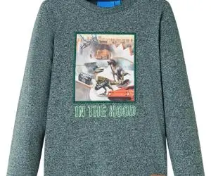 Tricou copii mâneci lungi, verde închis melanj, 116