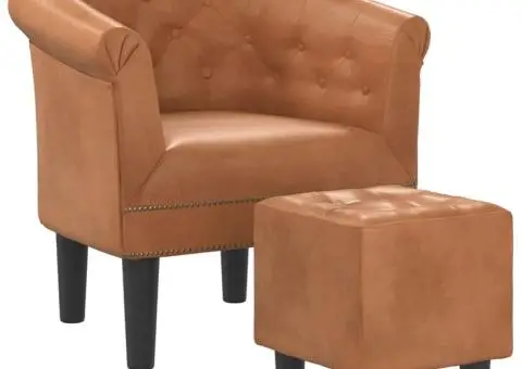 Fotoliu tip cuvă cu taburet, maro, piele ecologică - 2/5