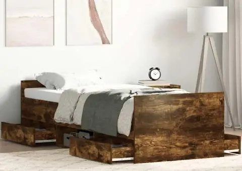 Cadru pat cu tăblie la cap/picioare, stejar fumuriu, 75x190 cm - 1/5