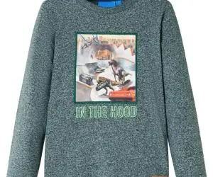 Tricou copii mâneci lungi, verde închis melanj, 92