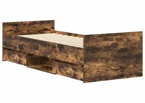 Cadru pat cu tăblie la cap/picioare, stejar fumuriu, 75x190 cm - 4/5