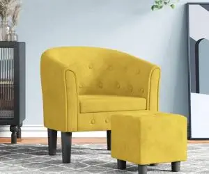 vidaXL Fotoliu tip cuvă cu taburet, galben, catifea
