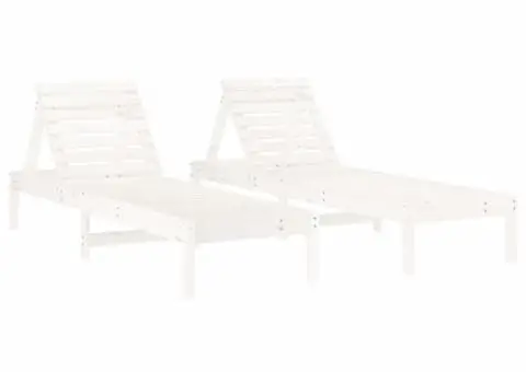 Șezlonguri, 2 buc., alb, 199,5x60x74 cm, lemn masiv pin - 2/5