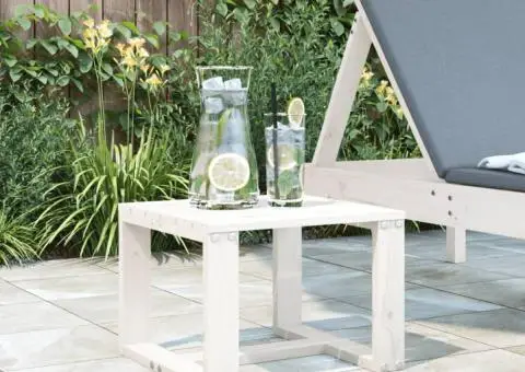 Măsuță laterală de grădină, alb, 40x38x28,5 cm, lemn masiv pin - 1/5