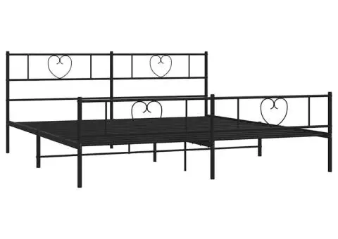 Cadru pat metalic cu tăblii de cap/picioare, negru, 193x203 cm - 5/5