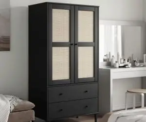 vidaXL Șifonier SENJA, aspect ratan negru, 90x55x175cm, lemn masiv pin