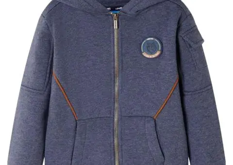 Hanorac pentru copii cu glugă și fermoar, albastru închis melanj, 92 - 1/5