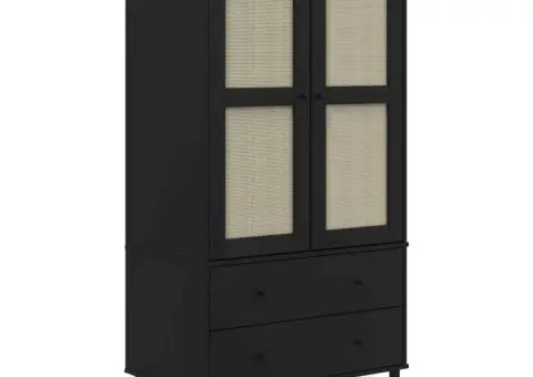 Șifonier SENJA, aspect ratan negru, 90x55x175cm, lemn masiv pin - 2/5