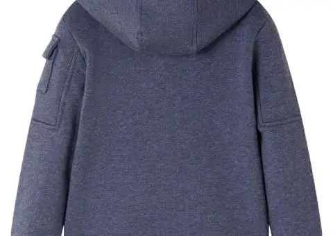 Hanorac pentru copii cu glugă și fermoar, albastru închis melanj, 92 - 2/5