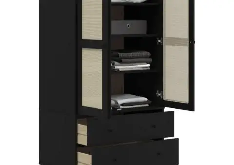 Șifonier SENJA, aspect ratan negru, 90x55x175cm, lemn masiv pin - 4/5