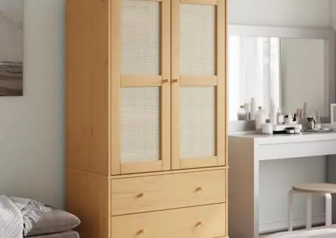 Șifonier SENJA, aspect ratan maro, 90x55x175 cm, lemn masiv pin - 1/5