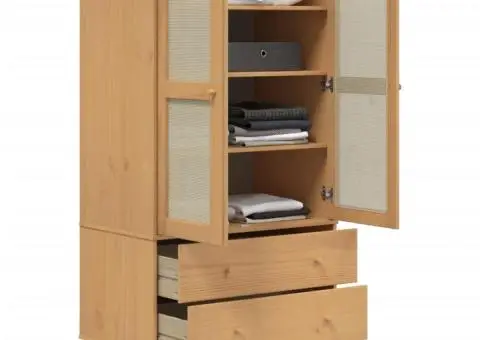 Șifonier SENJA, aspect ratan maro, 90x55x175 cm, lemn masiv pin - 4/5