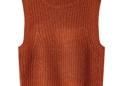 Vestă pulover pentru copii tricotată, coniac, 104 - 1/5