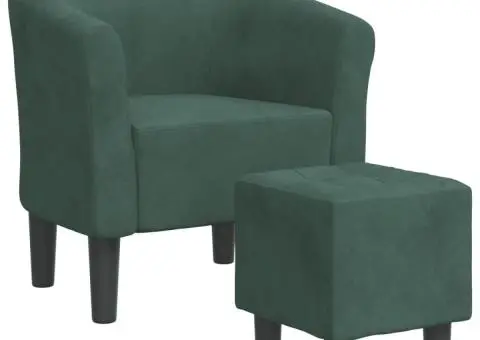 Fotoliu tip cuvă cu taburet, verde închis, catifea - 2/5