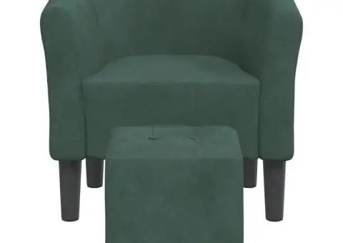 Fotoliu tip cuvă cu taburet, verde închis, catifea - 3/5