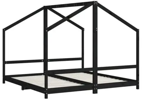 Cadru de pat pentru copii negru 2x(90x190) cm lemn masiv de pin - 3/5