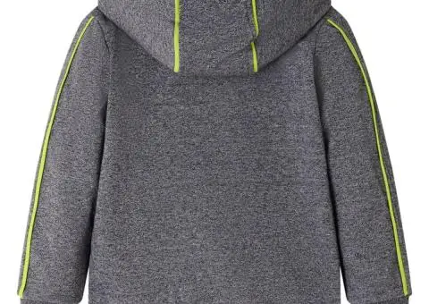 Hanorac pentru copii cu glugă și fermoar, gri melanj, 128 - 2/5