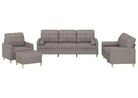 Set de canapele cu perne, 4 piese, gri taupe, textil - 2/5