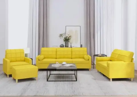 Set de canapele cu perne, 4 piese, galben deschis, textil - 1/5