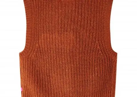Vestă pulover pentru copii tricotată, coniac, 128 - 2/5
