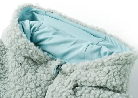 Jachetă cu glugă pentru copii blană artificială Teddy verde mentă 92 - 3/5