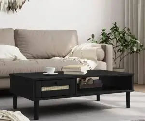 Masă de cafea SENJA aspect ratan negru 100x55x33 cm lemn masiv