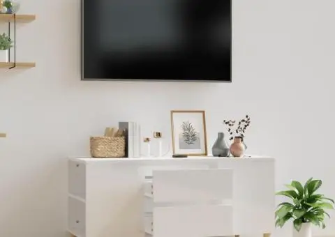 Comodă TV, alb extralucios, 102x44,5x50 cm, lemn prelucrat - 1/5