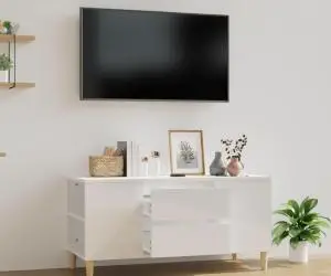 vidaXL Comodă TV, alb extralucios, 102x44,5x50 cm, lemn prelucrat
