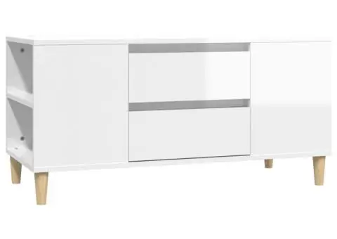 Comodă TV, alb extralucios, 102x44,5x50 cm, lemn prelucrat - 2/5