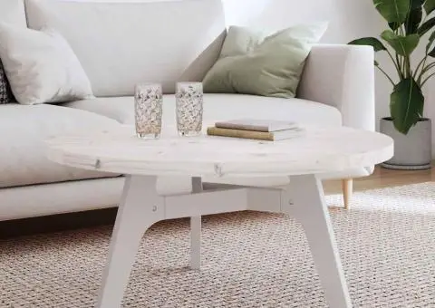 Blat de masă rotund, alb, Ø90x3 cm, lemn masiv de pin - 1/5