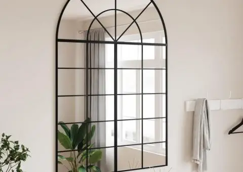 Oglindă de perete, negru, 100x150 cm, arcuită, fier - 1/5