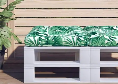 Pernă de paleți, model frunze, 60x61,5x10 cm, textil - 1/5