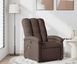 vidaXL Fotoliu de masaj rabatabil, maro închis, material textil