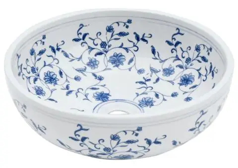 Lavoar de blat, alb și albastru, rotund, Φ41x14 cm, ceramică - 3/5