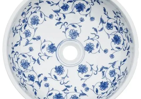 Lavoar de blat, alb și albastru, rotund, Φ41x14 cm, ceramică - 4/5