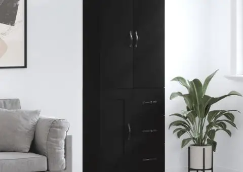 Dulap înalt, negru, 69,5x34x180 cm, lemn compozit - 1/5