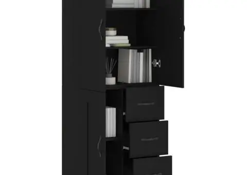 Dulap înalt, negru, 69,5x34x180 cm, lemn compozit - 3/5