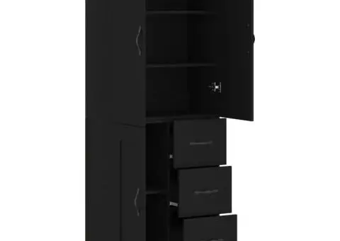 Dulap înalt, negru, 69,5x34x180 cm, lemn compozit - 4/5