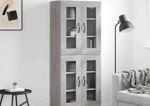 Dulap înalt, gri sonoma, 69,5x34x180 cm, lemn compozit - 1/5