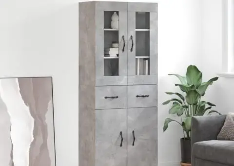 Dulap înalt, gri beton, 69,5x34x180, lemn compozit - 1/5