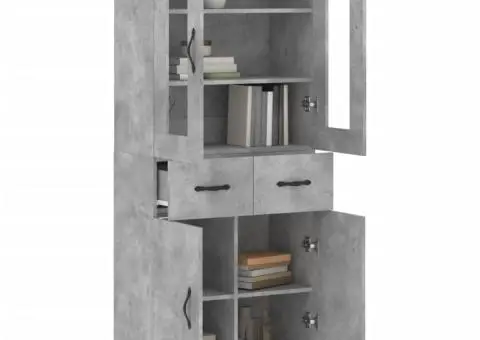 Dulap înalt, gri beton, 69,5x34x180, lemn compozit - 3/5