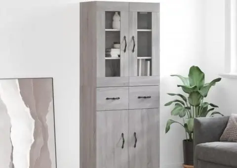 Dulap înalt, gri sonoma, 69,5x34x180 cm, lemn compozit - 1/5