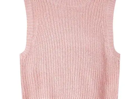 Vestă pulover pentru copii tricotată, roz deschis, 92 - 1/5