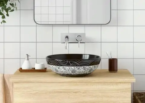 Lavoar de blat, negru și albastru, rotund, Φ41x14 cm, ceramică - 1/5