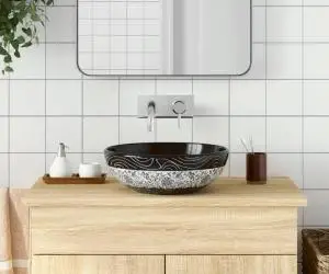 vidaXL Lavoar de blat, negru și albastru, rotund, Φ41x14 cm, ceramică