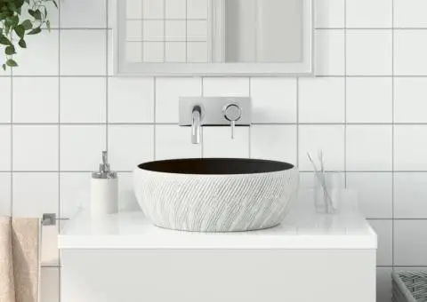 Lavoar de blat, negru și gri, rotund, Φ41x14 cm, ceramică - 1/5