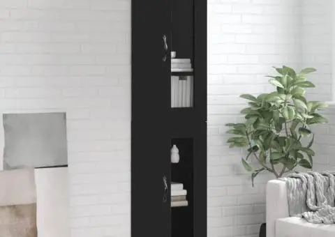 Dulap înalt, negru, 34,5x34x180 cm, lemn prelucrat - 1/5