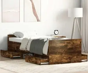 vidaXL Cadru pat cu tăblie la cap/picioare, stejar fumuriu, 75x190 cm