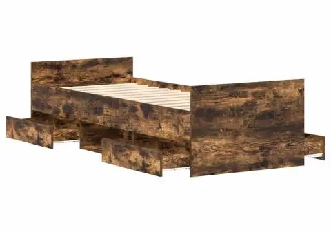 Cadru pat cu tăblie la cap/picioare, stejar fumuriu, 75x190 cm - 5/5