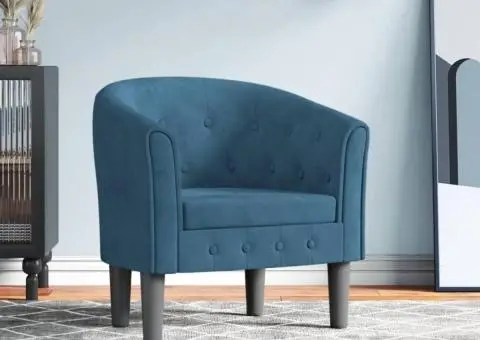 Fotoliu tip cuvă, albastru închis, catifea - 1/5